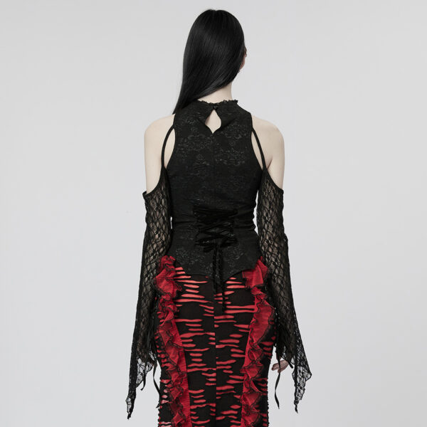 Drawstring Design Gothic Lace T-Shirt - Image 3