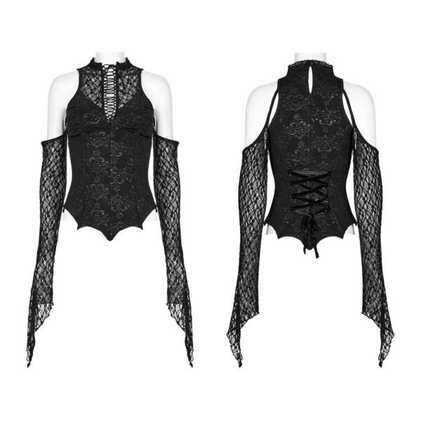 Drawstring Design Gothic Lace T-Shirt - Image 5