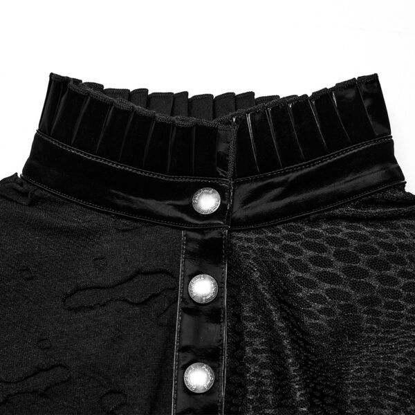 PUNK RAVE Asymmetrical Mesh Panels Pleated Collar Slim Tee - Image 9