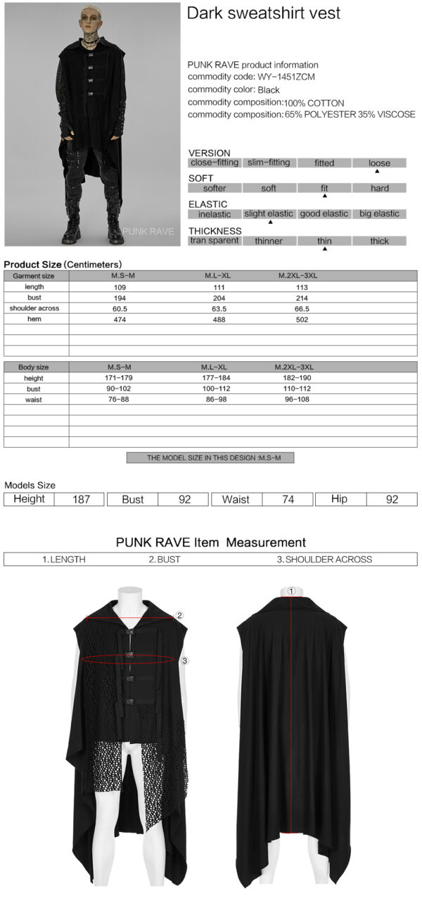 PUNK RAVE Dark Sweatshirt Vest Jacket - Image 9