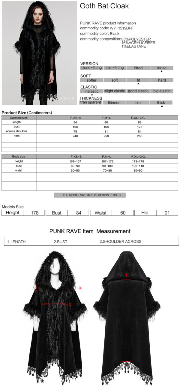 PUNK RAVE Woven Fabric Texture Bat Hooded Goth Cloak - Image 10