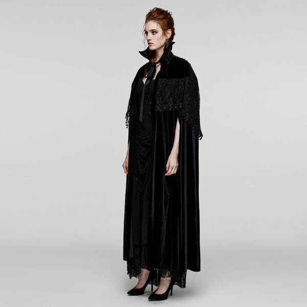 Gothic Bat Neck Velvet Tie Rope Cloak - Image 2