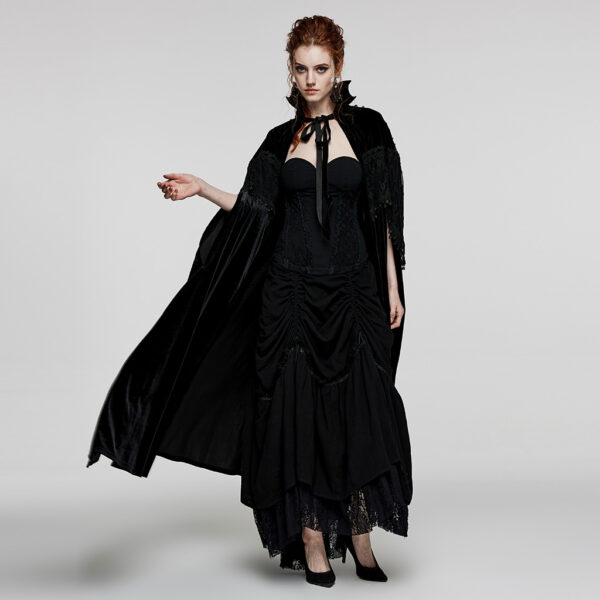 Gothic Bat Neck Velvet Tie Rope Cloak - Image 4