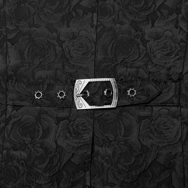 PUNK RAVE Buckle Flip Collar Gothic Black Rose Waistcoat - Image 7