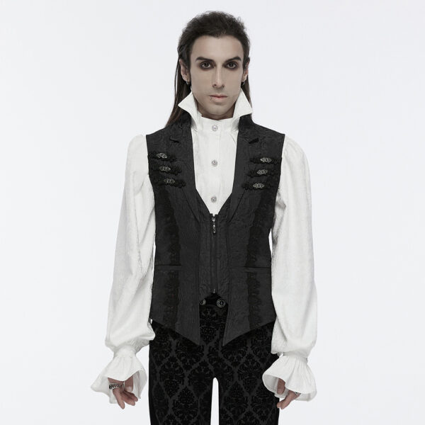 PUNK RAVE Buckle Flip Collar Gothic Black Rose Waistcoat - Image 2