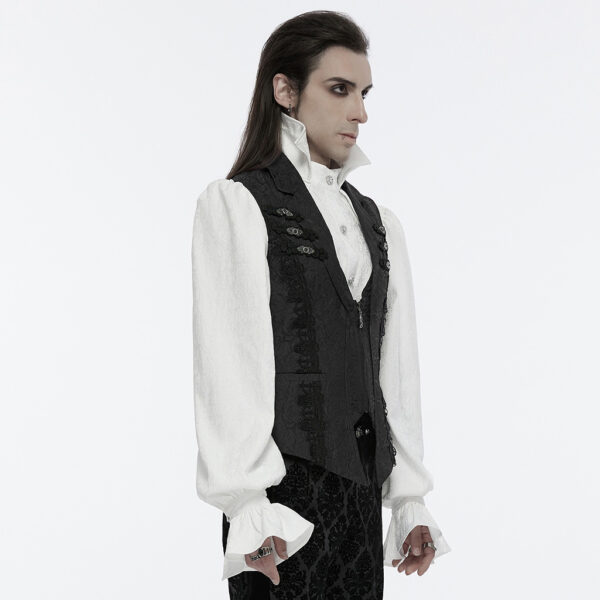 PUNK RAVE Buckle Flip Collar Gothic Black Rose Waistcoat - Image 3