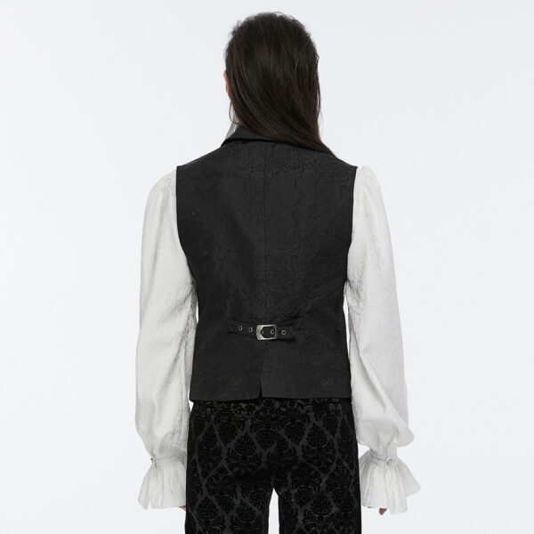 PUNK RAVE Buckle Flip Collar Gothic Black Rose Waistcoat - Image 4