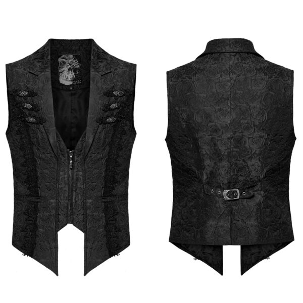 PUNK RAVE Buckle Flip Collar Gothic Black Rose Waistcoat