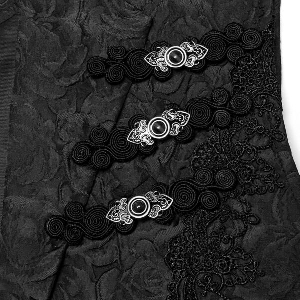 PUNK RAVE Buckle Flip Collar Gothic Black Rose Waistcoat - Image 10