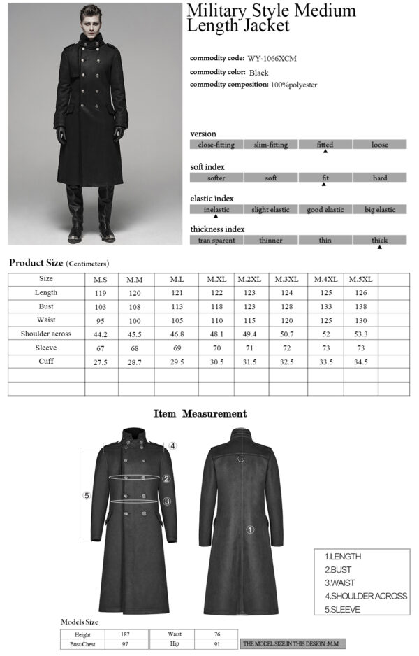 PUNK RAVE Military Style Medium Length Jacket - Image 10