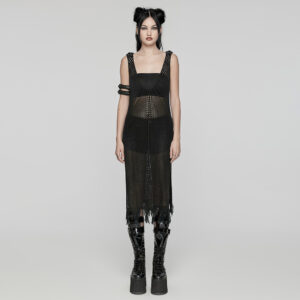 Tech-Wear Style Knitted V-Neck Dress