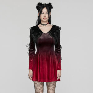 Soft Elastic Red Gradient Velvet Gothic Dress
