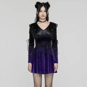 Soft Elastic Violet Gradient Velvet Gothic Dress