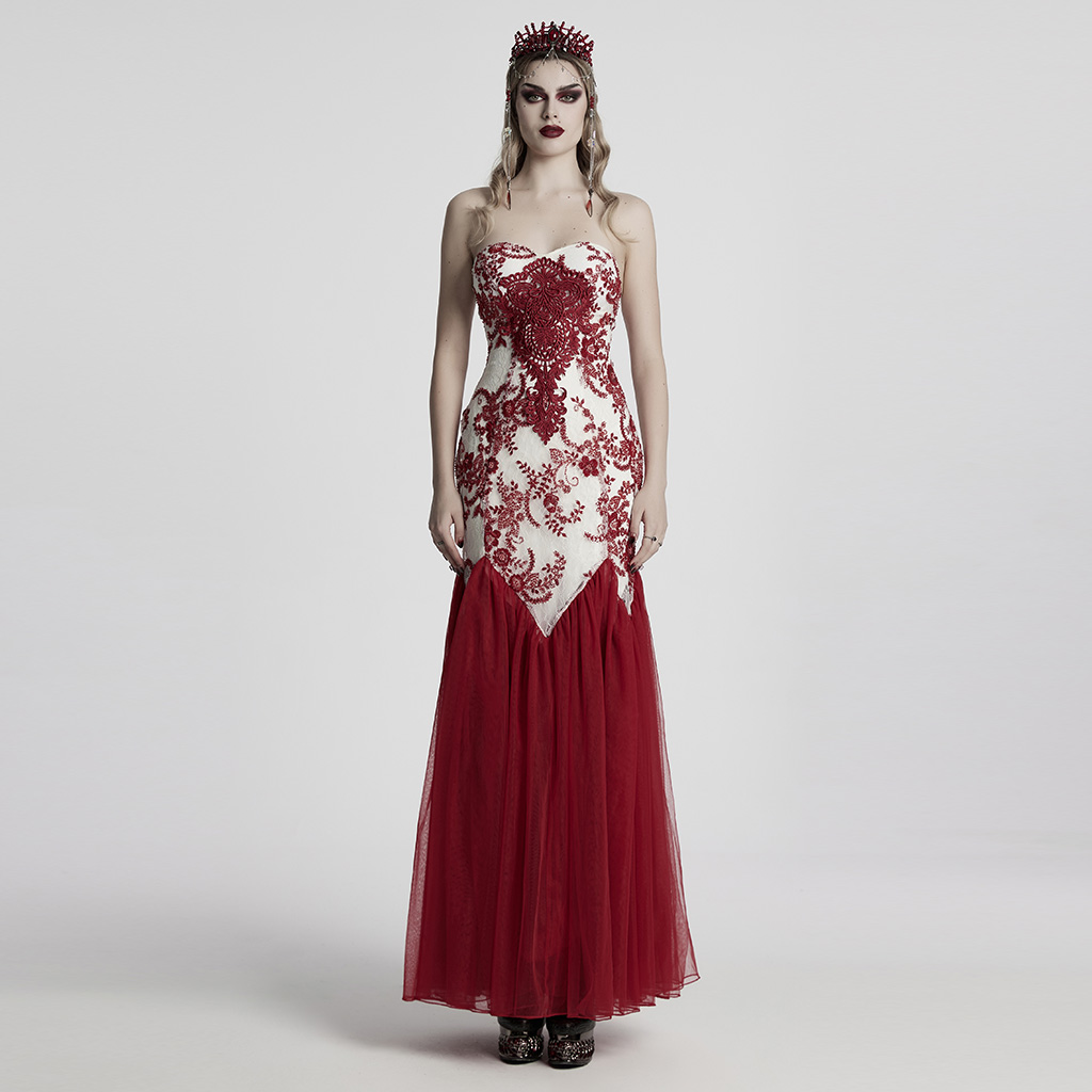 Elegant Retro Floral Lace And Gauze Gothic Glamorous Dress