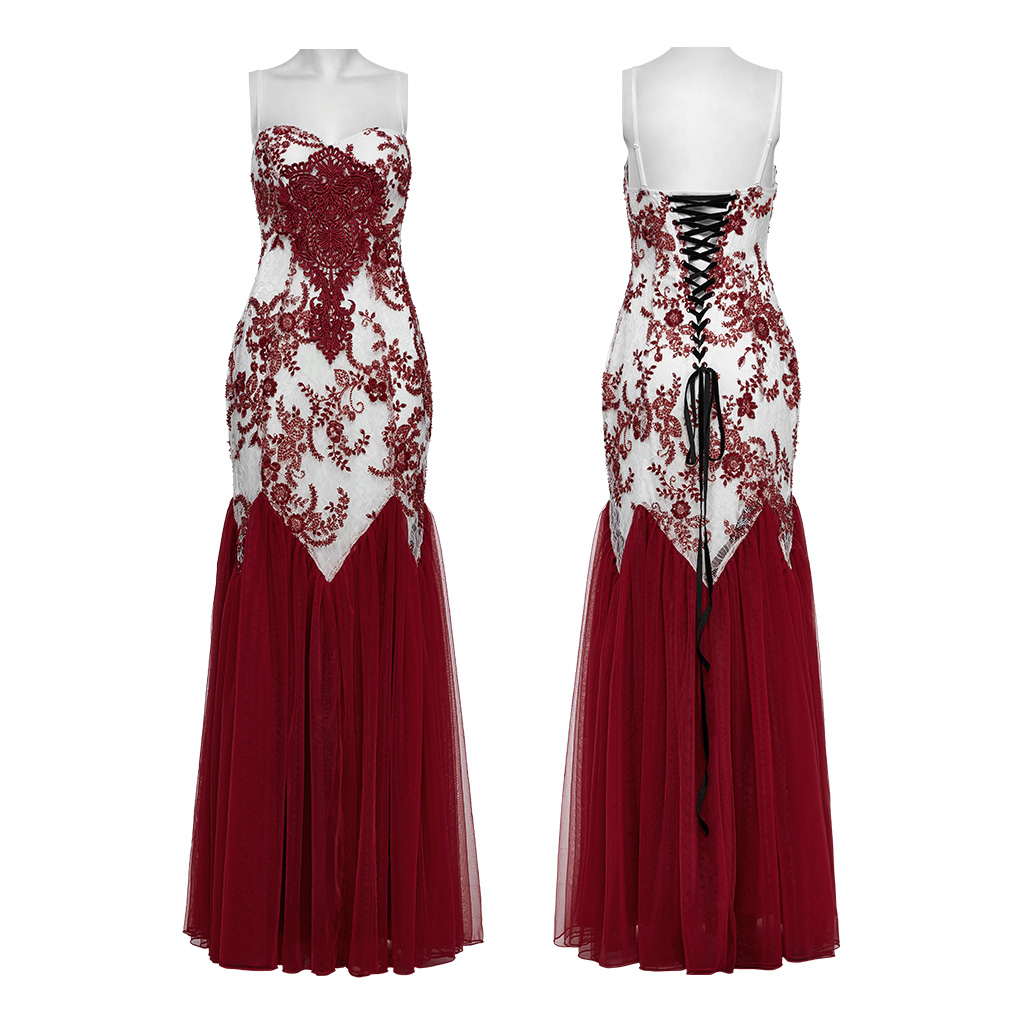 Elegant Retro Floral Lace And Gauze Gothic Glamorous Dress - Image 5