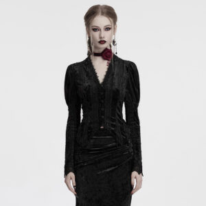 Lace Embroidered Velvet Shirt