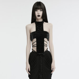 Avant-Garde Futuristic Gothic Cross Halter Top