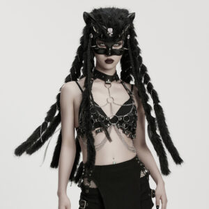 Punk Fox Head Braided Hood- Black