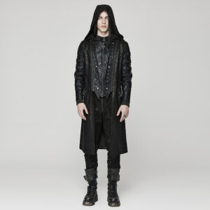 Punk Distressed Hooded Hollow Long Coat