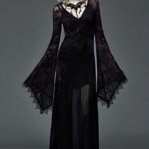 Flocking Dark Violet Gothic Long Dress