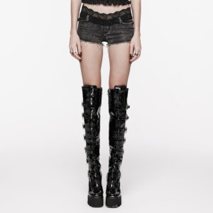 Lace Waistband Denim Shorts