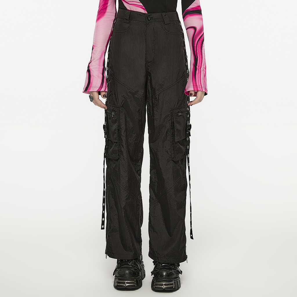 Black Straight Baggy Cargo Pants - Black