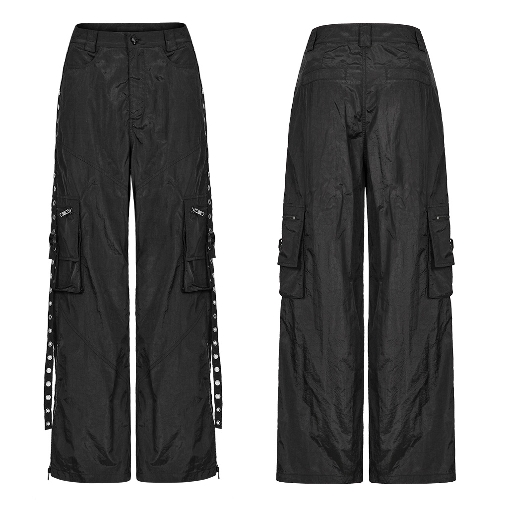 Black Straight Baggy Cargo Pants - Black - Image 5