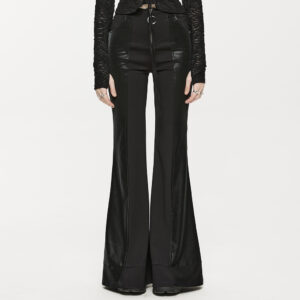 Multi-Segmental Spliced Faux Leather Flare Pants