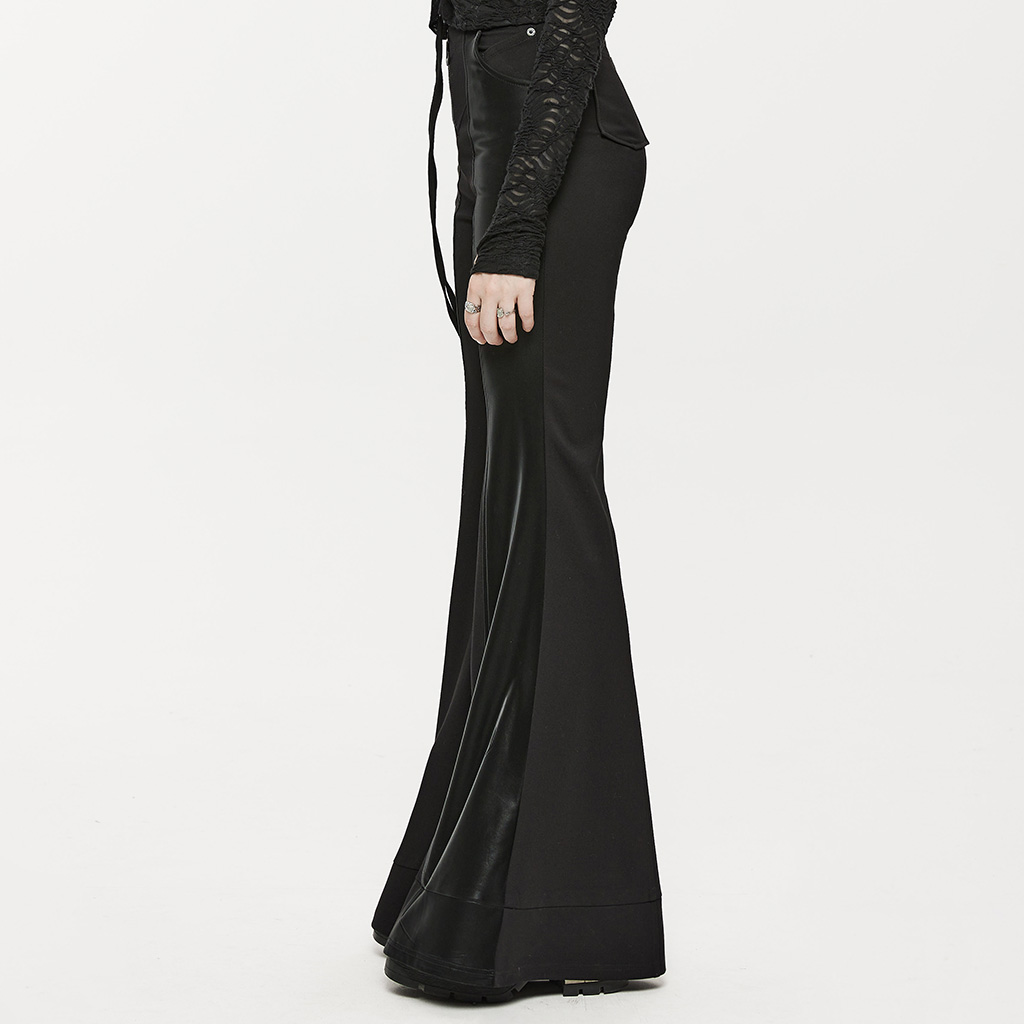 Multi-Segmental Spliced Faux Leather Flare Pants - Image 2