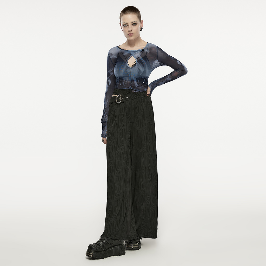 Asymmetric Waistband Wide Leg Pants - Image 4