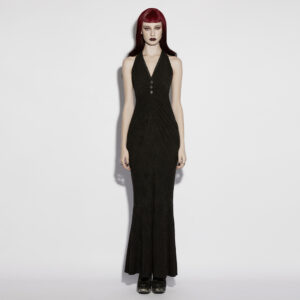 Goth Jacquard Halter Neck Fish Tail Dress
