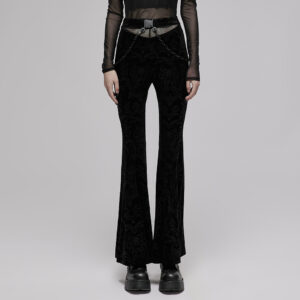 Chinese Style Dark Pattern Printed Velvet Flared Pants