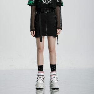 Black "Rebel" Series High Waist Half Skirt