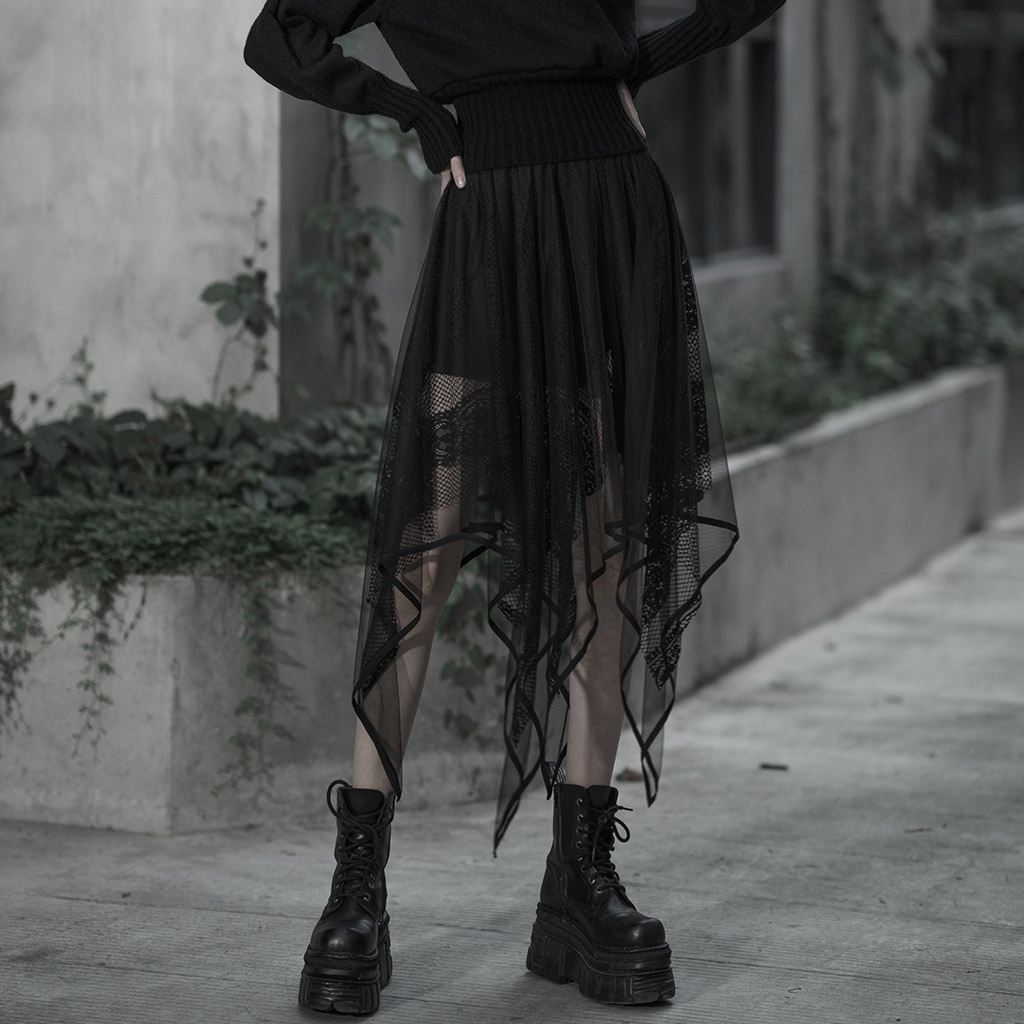 Chiffon Lace Asymmetrical Hemline Skirt