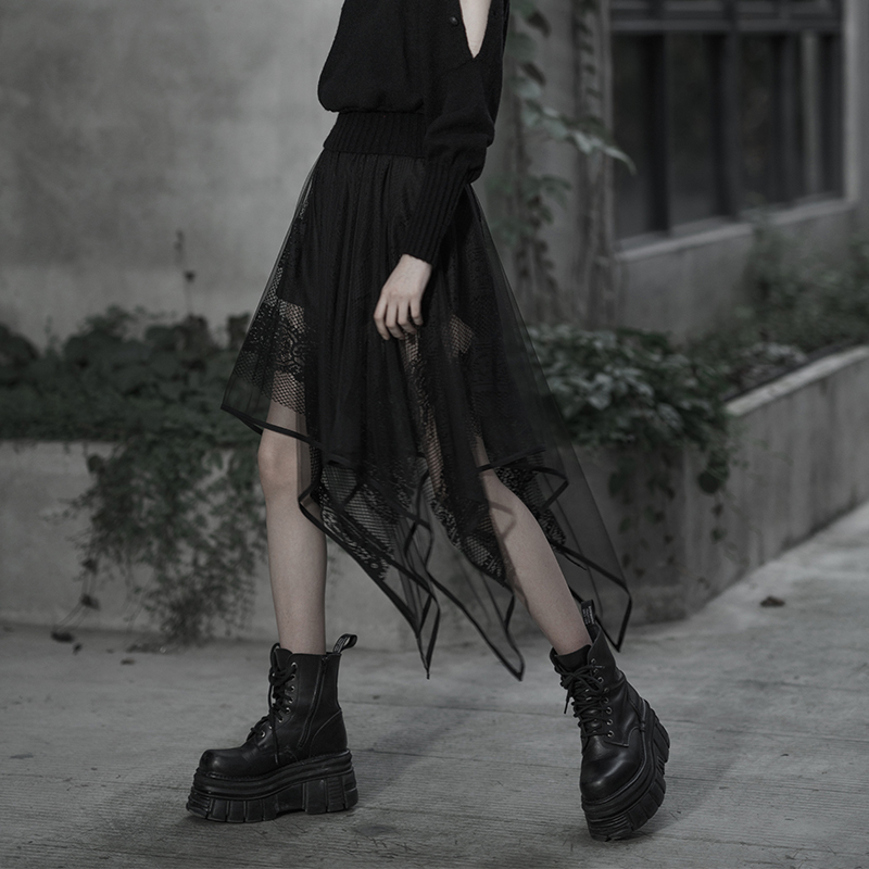 Chiffon Lace Asymmetrical Hemline Skirt - Image 2