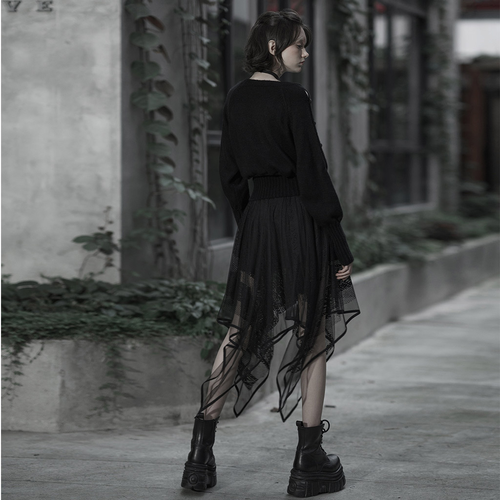 Chiffon Lace Asymmetrical Hemline Skirt - Image 3