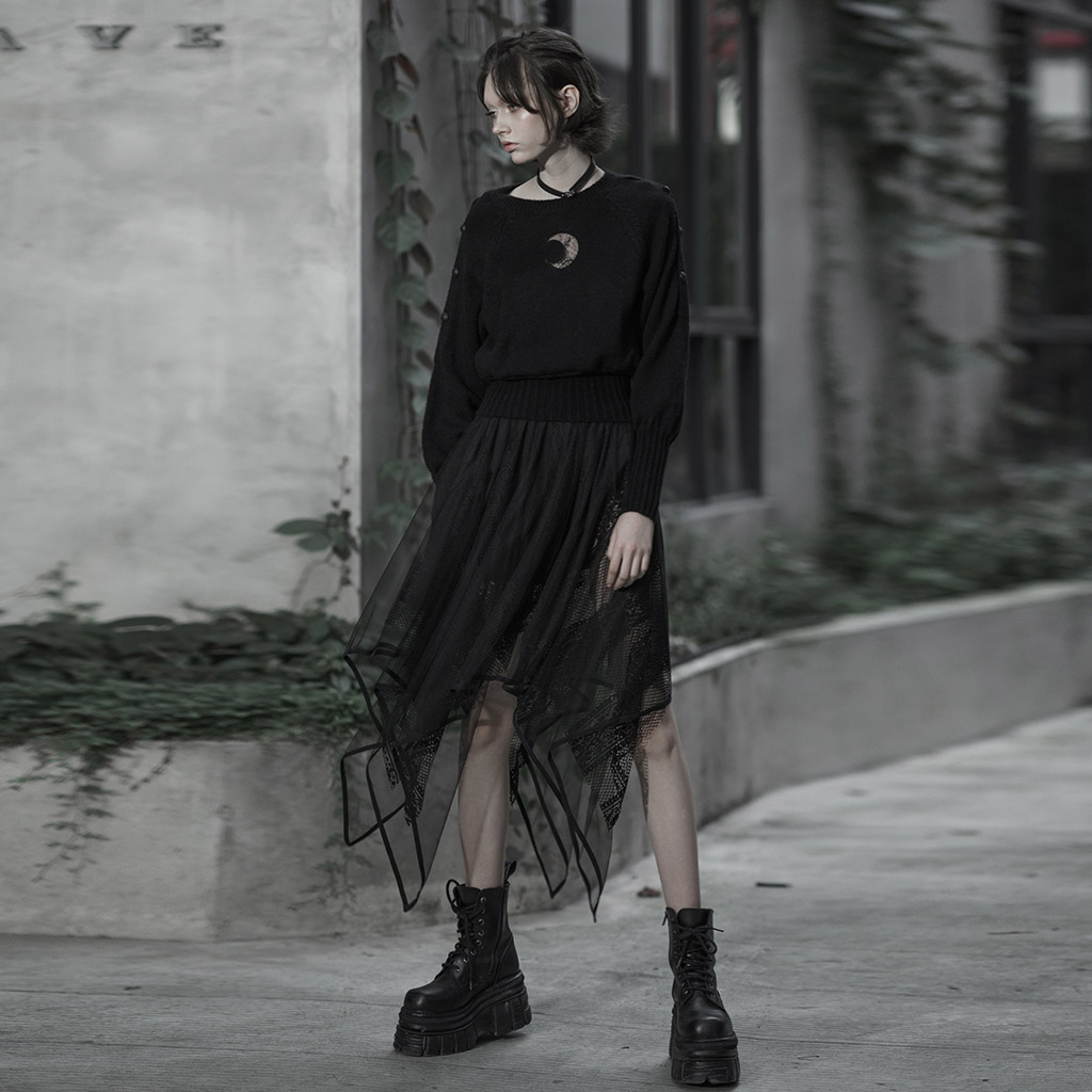 Chiffon Lace Asymmetrical Hemline Skirt - Image 4