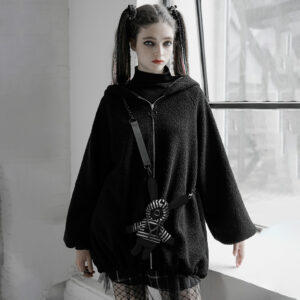 Velvet Clown Hat Backpack Doll Medium-Length Coat