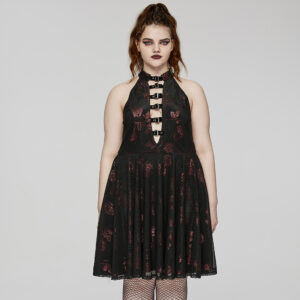 Black-Red Goth Rose Print Dress