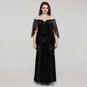 Goth Sexy Off-Shoulder Embossed Velvet Dress