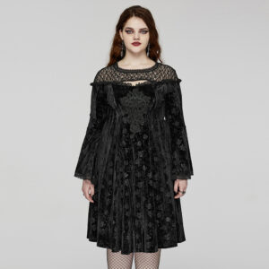 Black Goth Dark Night Rose Velvet Dress