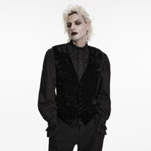 Goth Retro Velvet Waistcoat- Black