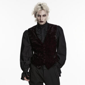 Goth Retro Velvet Waistcoat- Red