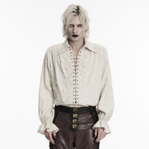 Goth Distressed Cotton And Linen Shirt- White