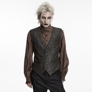 Goth Retro Jacquard Waistcoat Black-Coffee