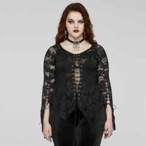 Goth V-neck Sexy Perspective Lace Top