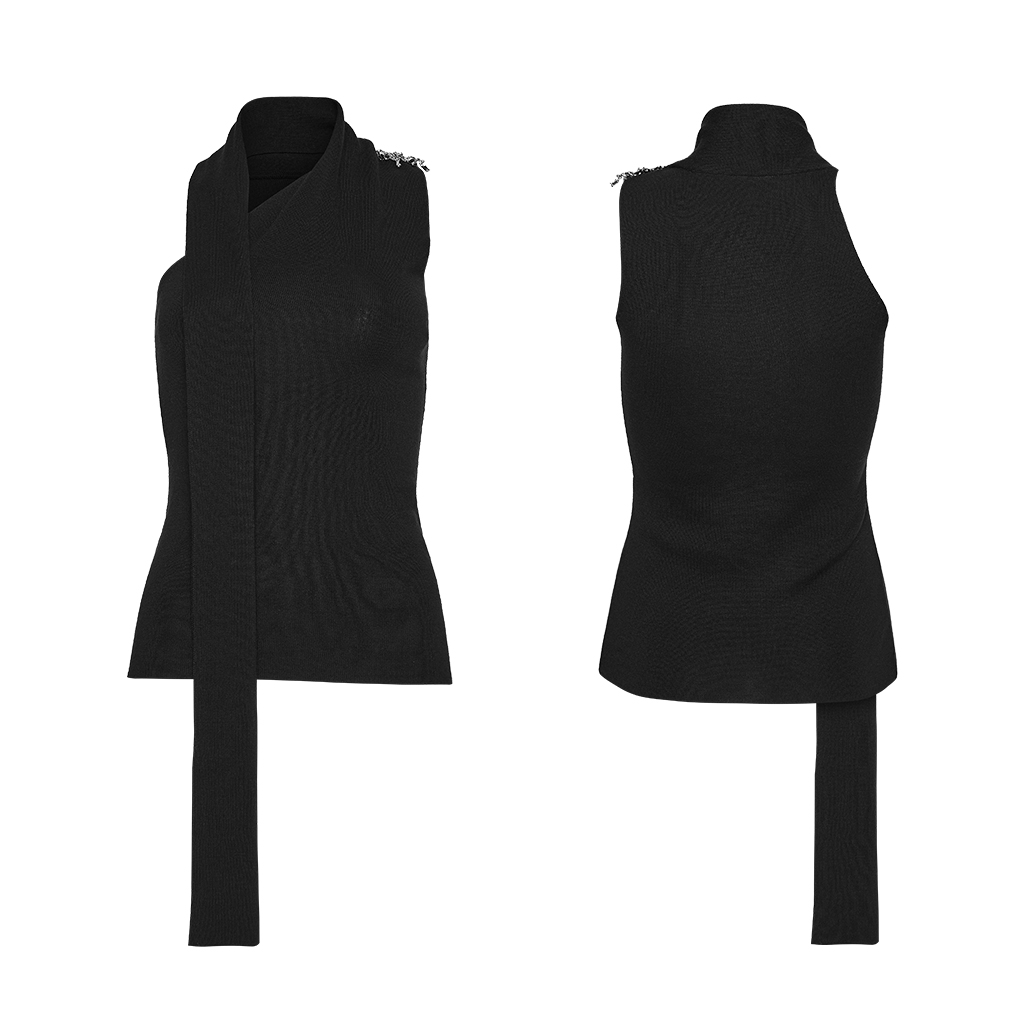 Goth Dark Asymmetric Woolen Top - Image 5