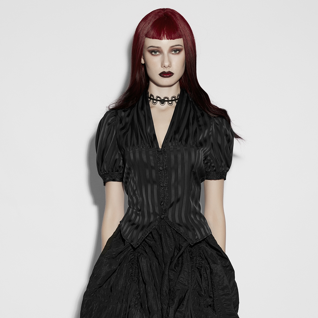 Black Goth Striped Shirt - Image 2