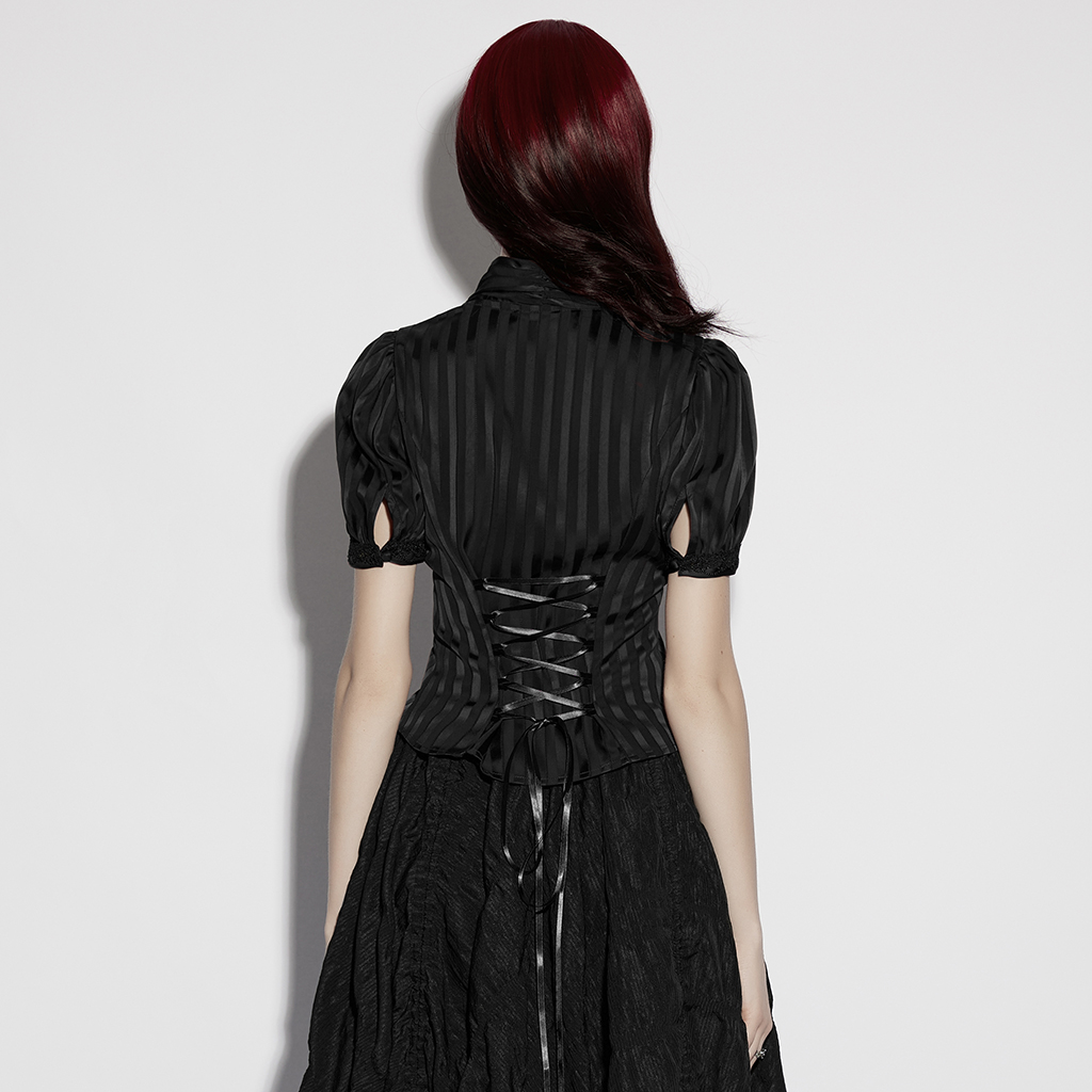 Black Goth Striped Shirt - Image 3