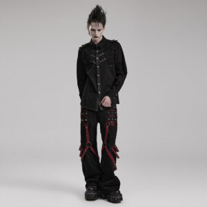 Black-Red Punk Wide Leg Trousers